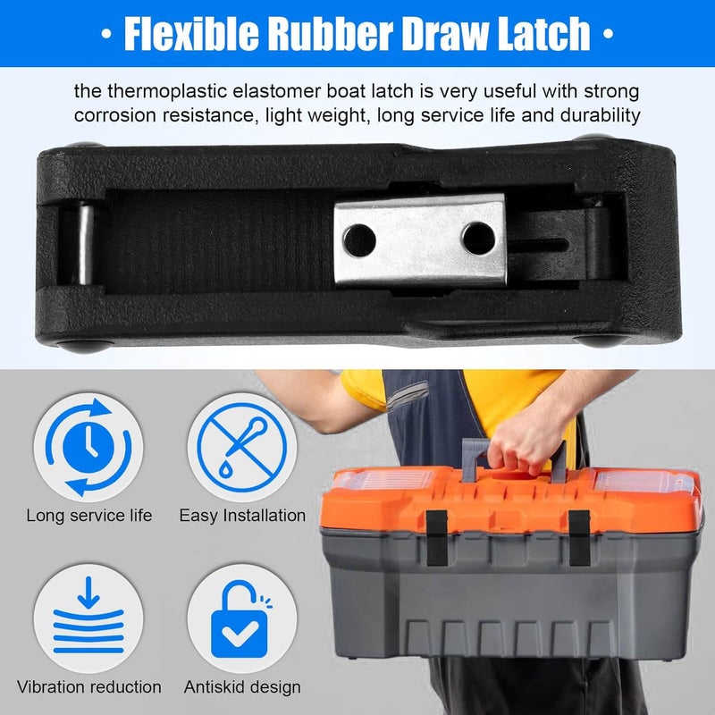 AFZZ Flexible Rubber Draw Latch, Black Front Storage Rack Rubber Latch with Stainless Steel Concealed Keeper for Cooler, Boat Compartment, Tool Box, Cargo Box - 2 Pcs - Image 5